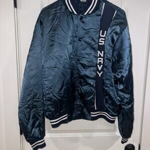 Vintage US Navy Varsity Letterman Style Bomber Jacket Men’s XL Blue Made In USA
